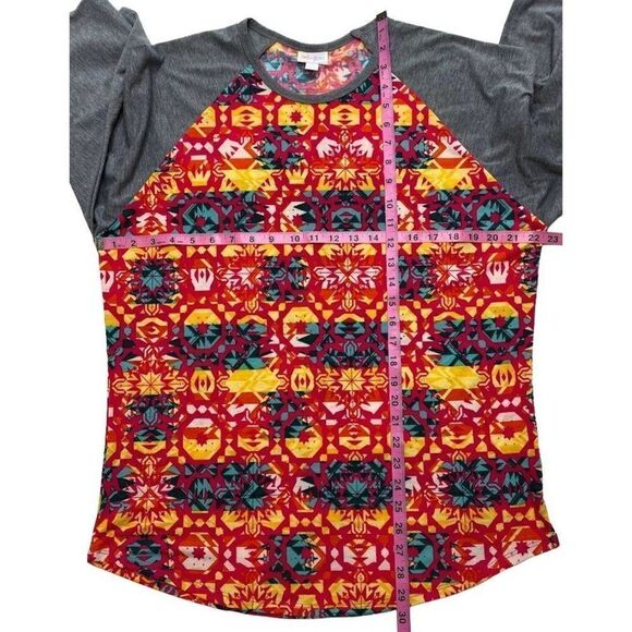 LuLaRoe Randy Raglan Sleeve Gray‎ Pink Yellow Geometric Pattern Sz 2XL NEW - Picture 8 of 8